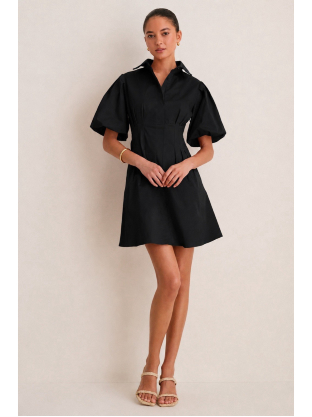 Tuckernuck Black Mini Delaney Dress Women's S Puff Sleeve A-line Pockets Collar - Picture 2 of 9